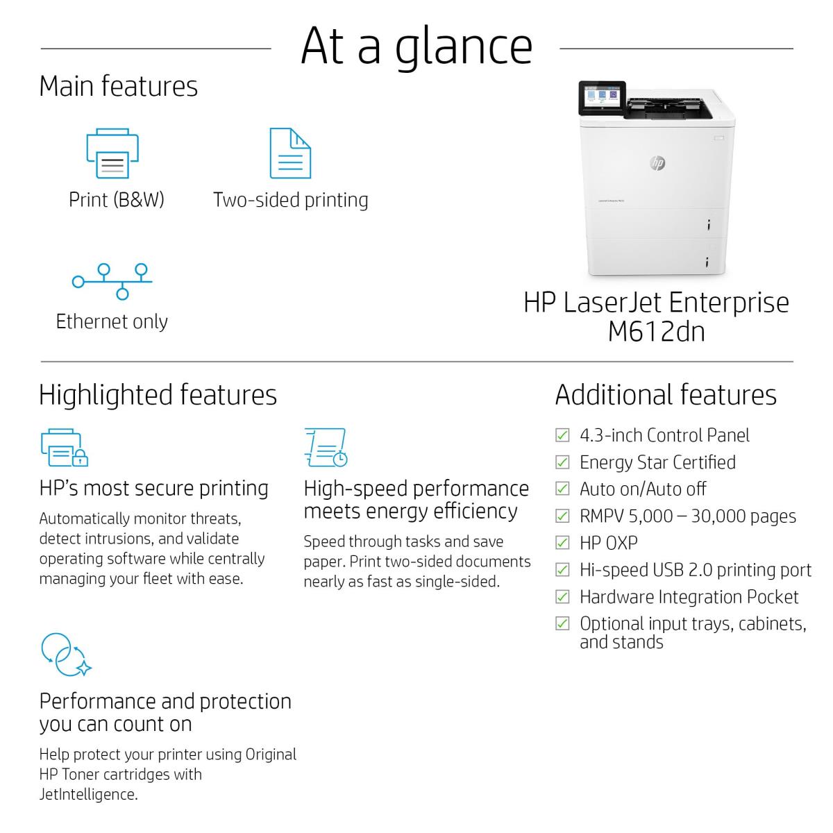 LaserJet Enterprise M612dn - Printer - Laser - A4 - USB / Ethernet