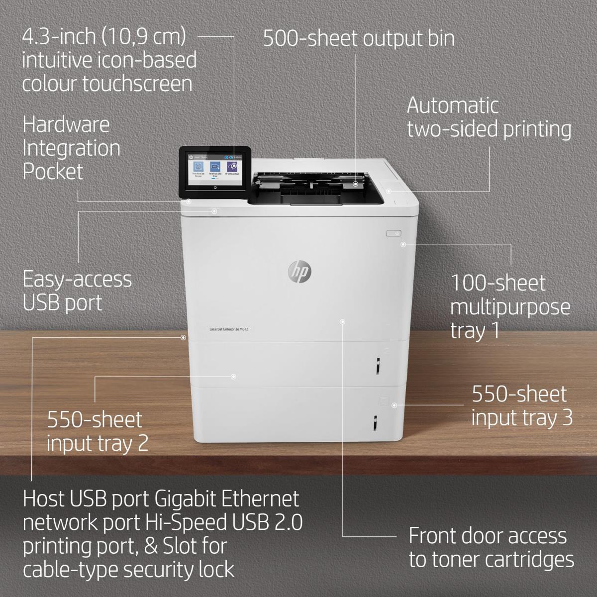 LaserJet Enterprise M612dn - Printer - Laser - A4 - USB / Ethernet