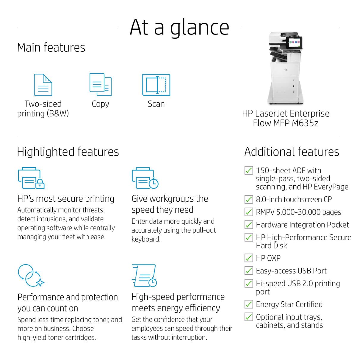 LaserJet Enterprise Flow M635z - Multifunction Printer - Laser - A4 - USB / Ethernet