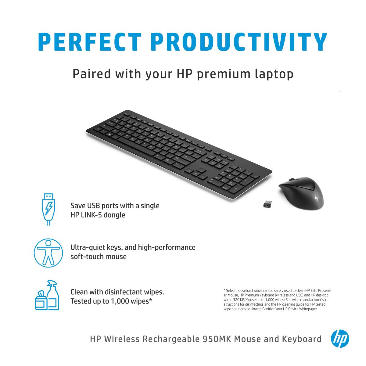 Wireless Rechargeable 950MK Keyboard and Mouse - Qwerty int'l