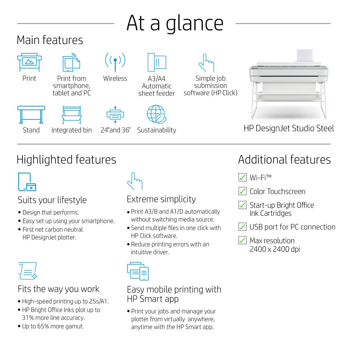 DesignJet Studio Steel - Color Printer - Inkjet - 24in - USB / Ethernet / Wi-Fi