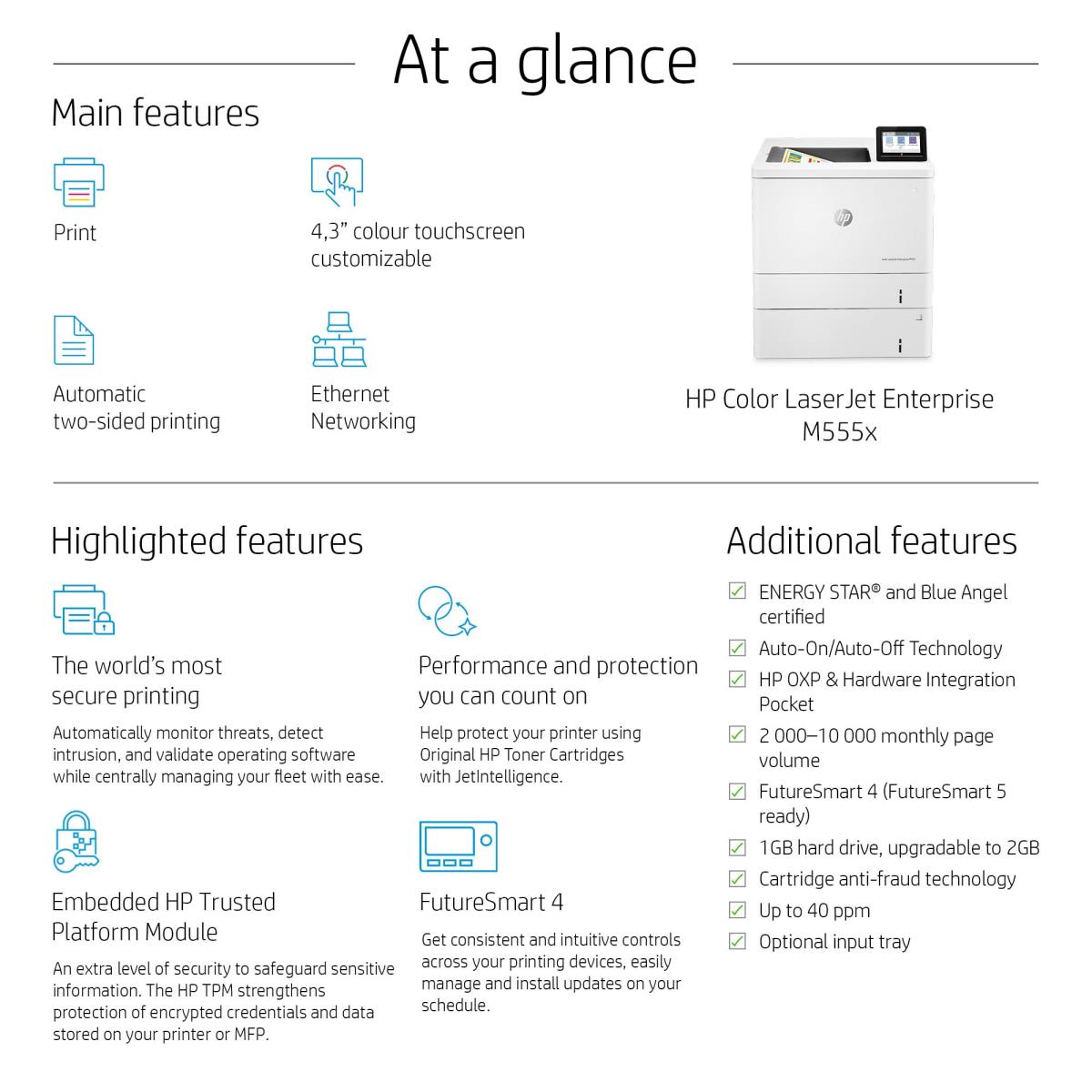 LaserJet Enterprise M555x - Color Printer - Laser - A4 - USB / Ethernet / Wi-Fi