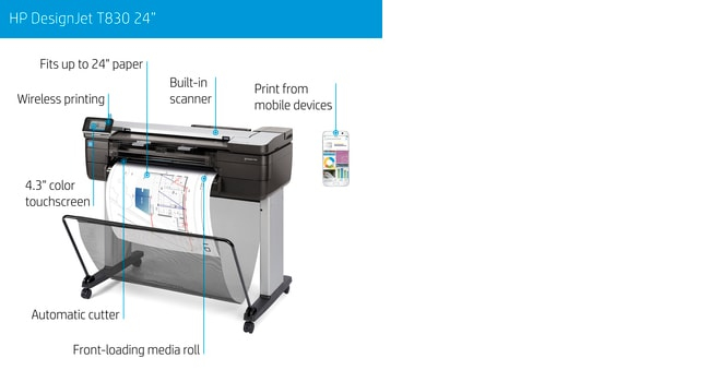 DesignJet T830 - Color Multifunction Printer - Inkjet - 24in - Ethernet / Wi-Fi
