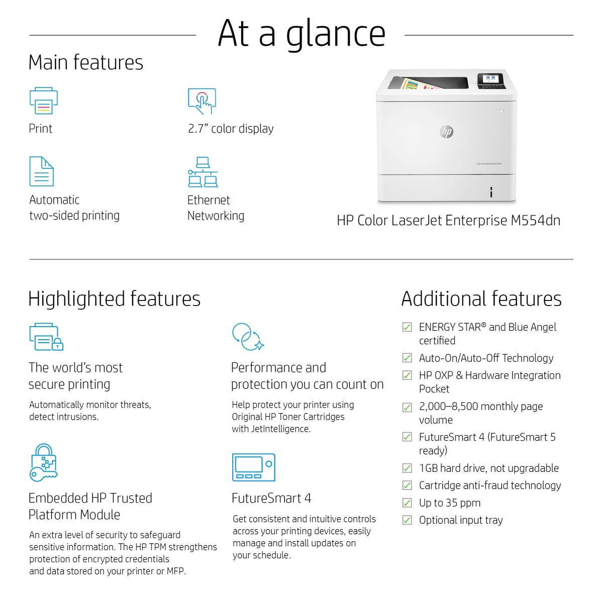 LaserJet Enterprise M554dn - Color Printer - Laser - A4 - USB / Ethernet