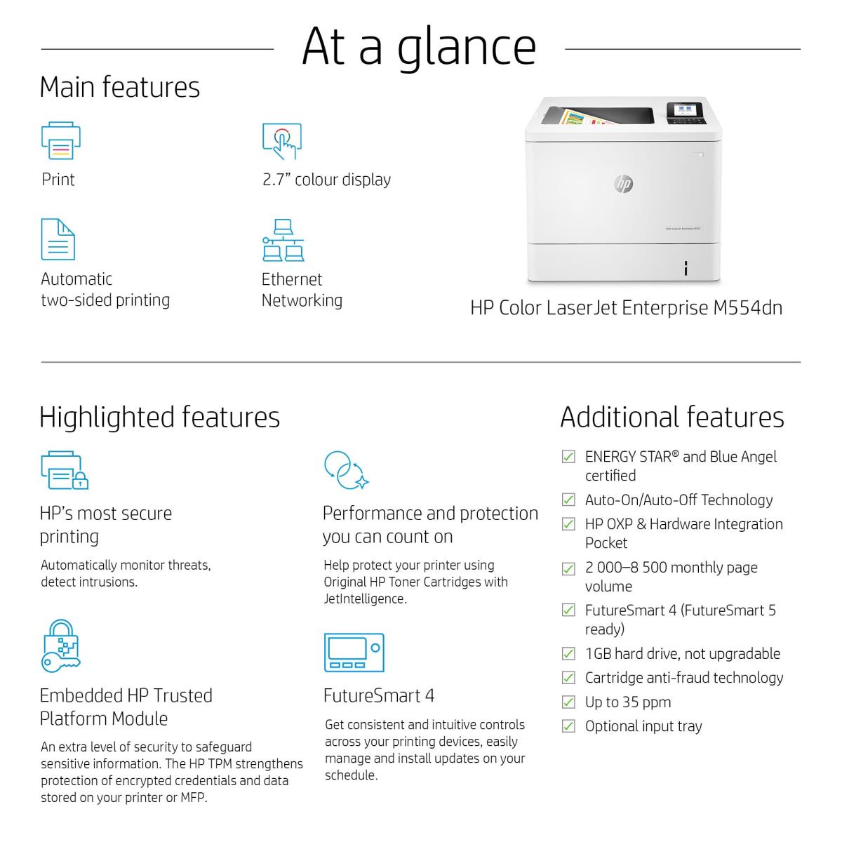 LaserJet Enterprise M554dn - Color Printer - Laser - A4 - USB / Ethernet