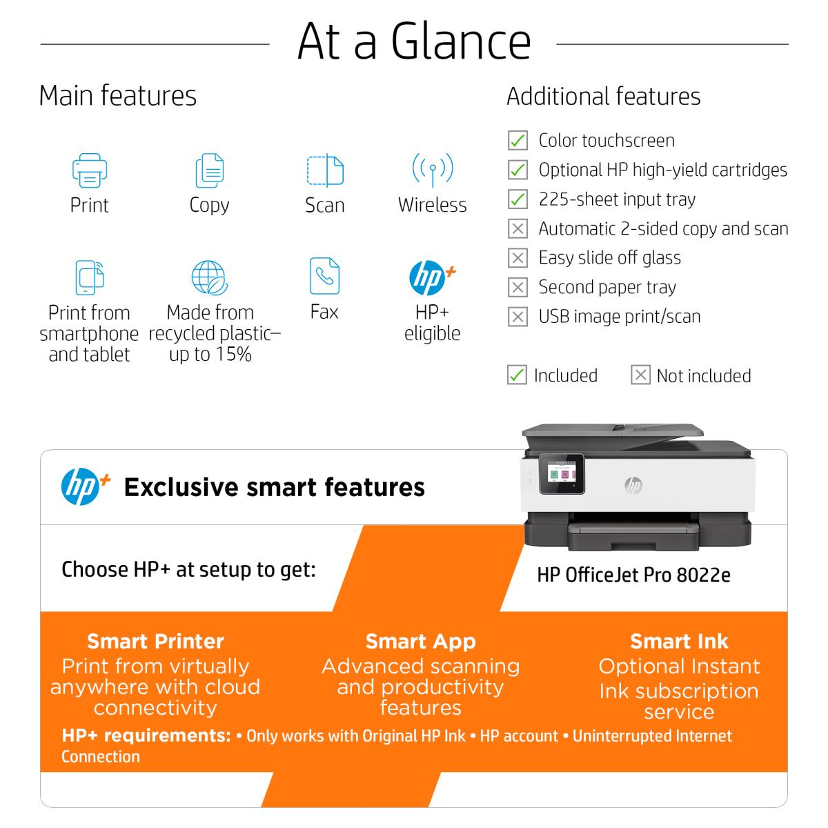 OfficeJet Pro 8022e - Color All-in-One Printer - Inkjet - A4 - USB / Ethernet / Wi-Fi