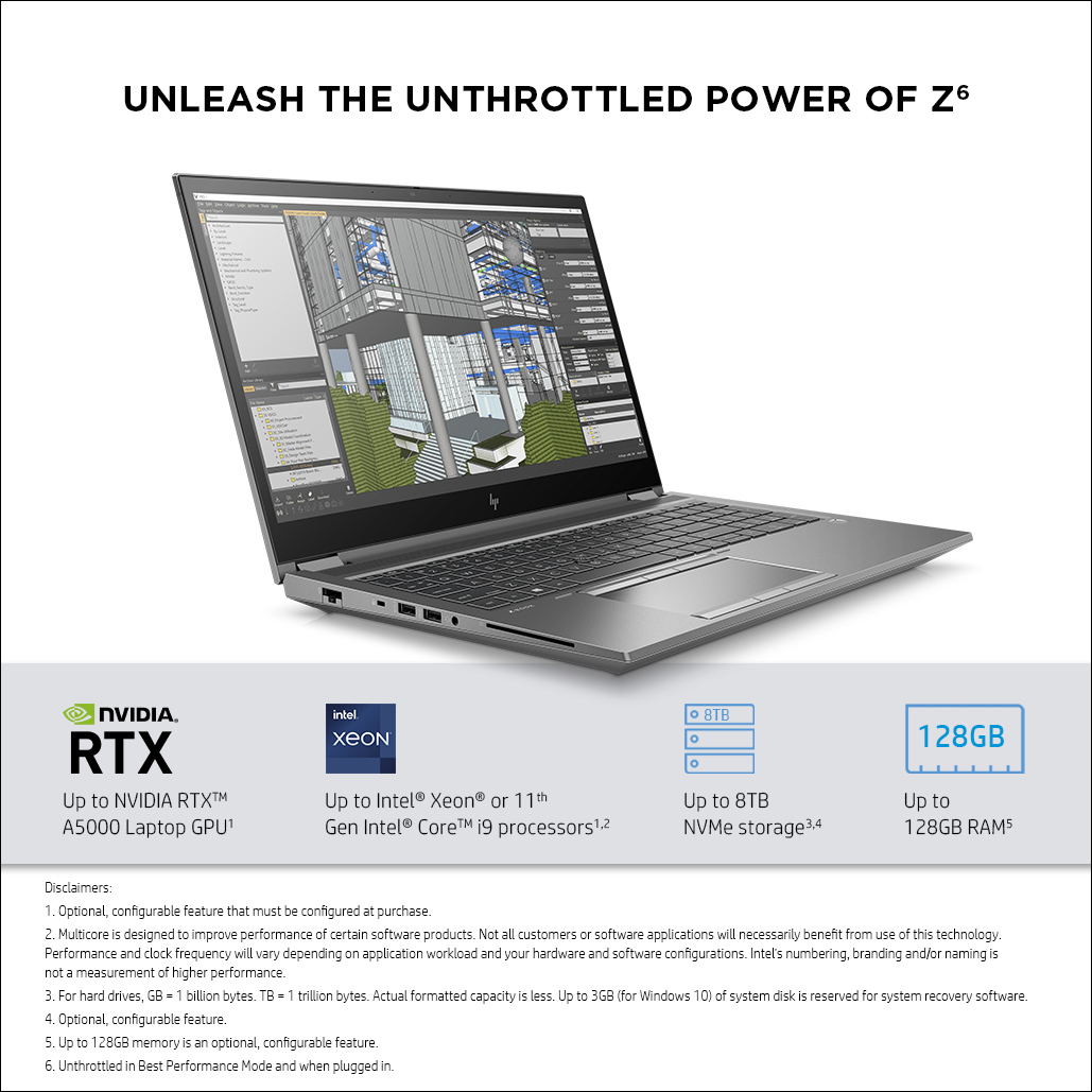 ZBook Fury 15 G8 - 15.6in - i7 11850H - 16GB RAM - 512GB SSD - RTX A2000 4GB - Win10 Pro - Azerty Belgian