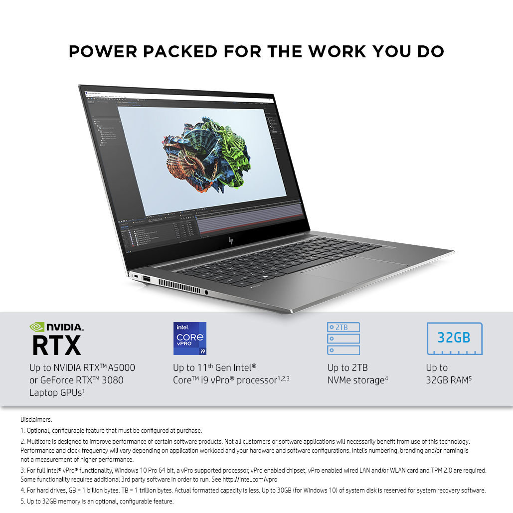 ZBook Studio G8 - 15.6in - i7 11800H - 32GB RAM - 1TB SSD - Win10 Pro - Azerty Belgian