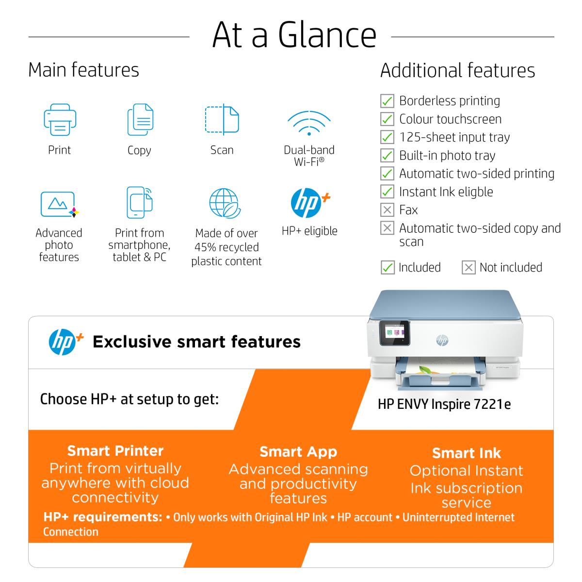 Envy Inspire 7221e - Color All-in-One Printer - Inkjet - A4 - USB /  Wi-Fi