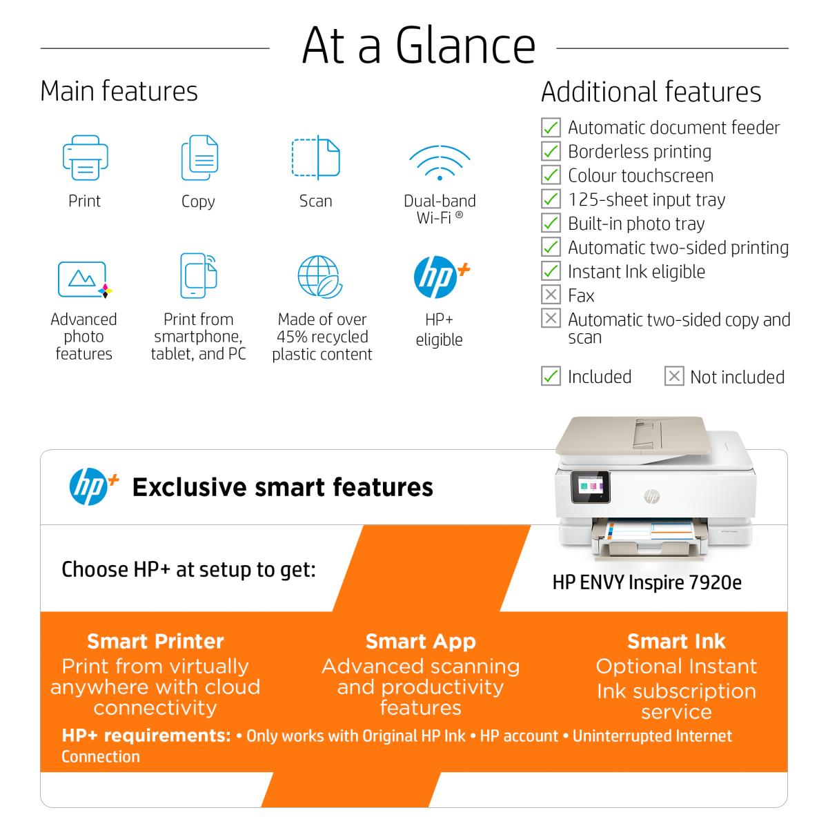Envy Inspire 7920e - Color All-in-One Printer - Inkjet - A4 - USB /  Wi-Fi