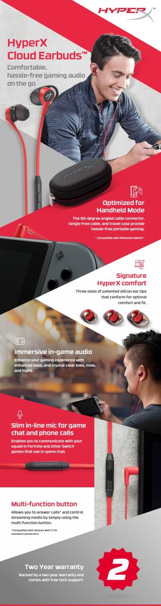 HyperX Cloud Earbuds - Red/Black