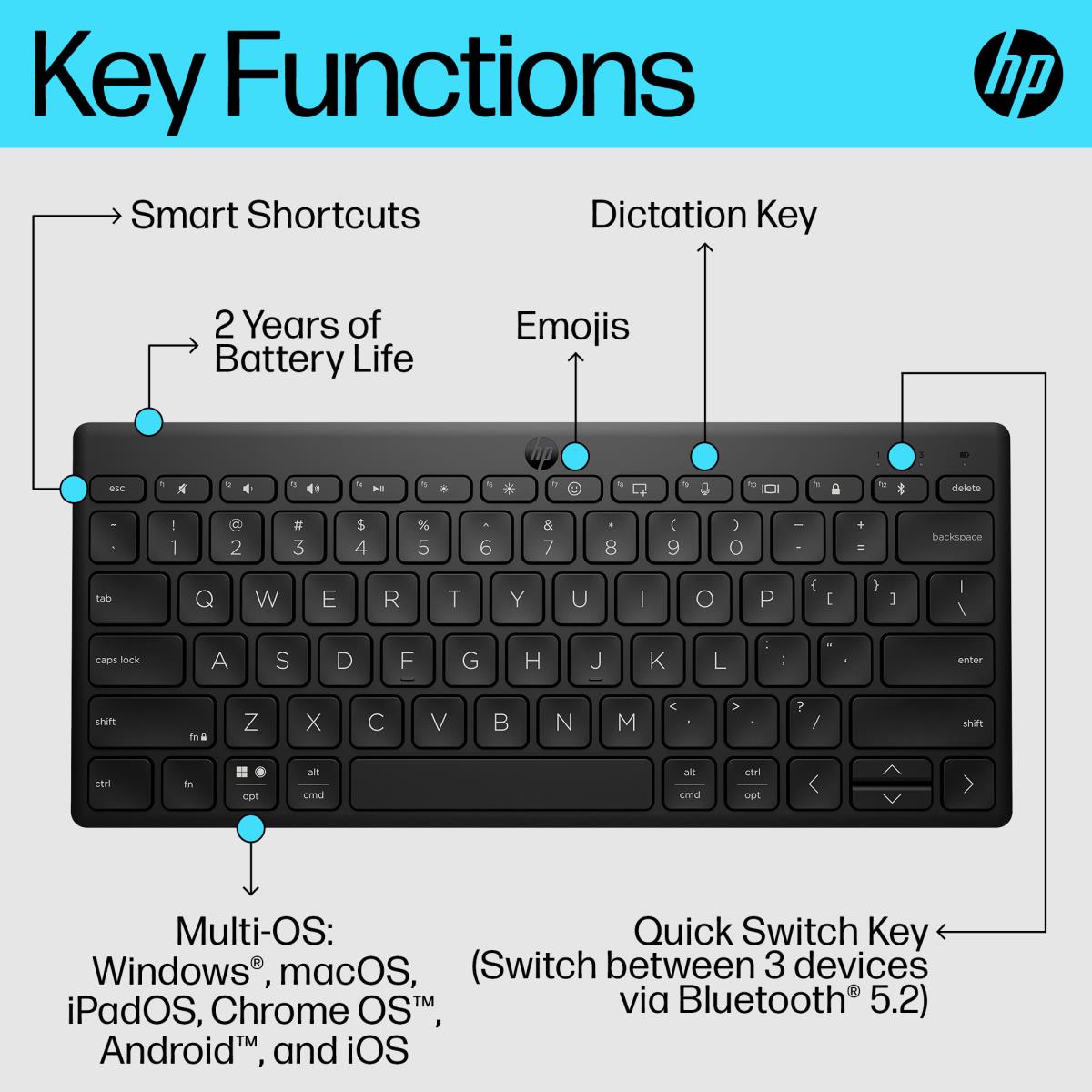 Compact Multi-Device Bluetooth Keyboard 350 - Black - Qwertzu Swiss-Lux