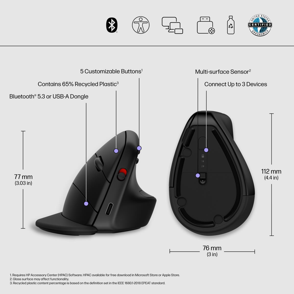 Wireless Ergonomic Vertical Mouse - 925 - Black