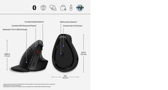 Wireless Ergonomic Vertical Mouse - 925 - Black