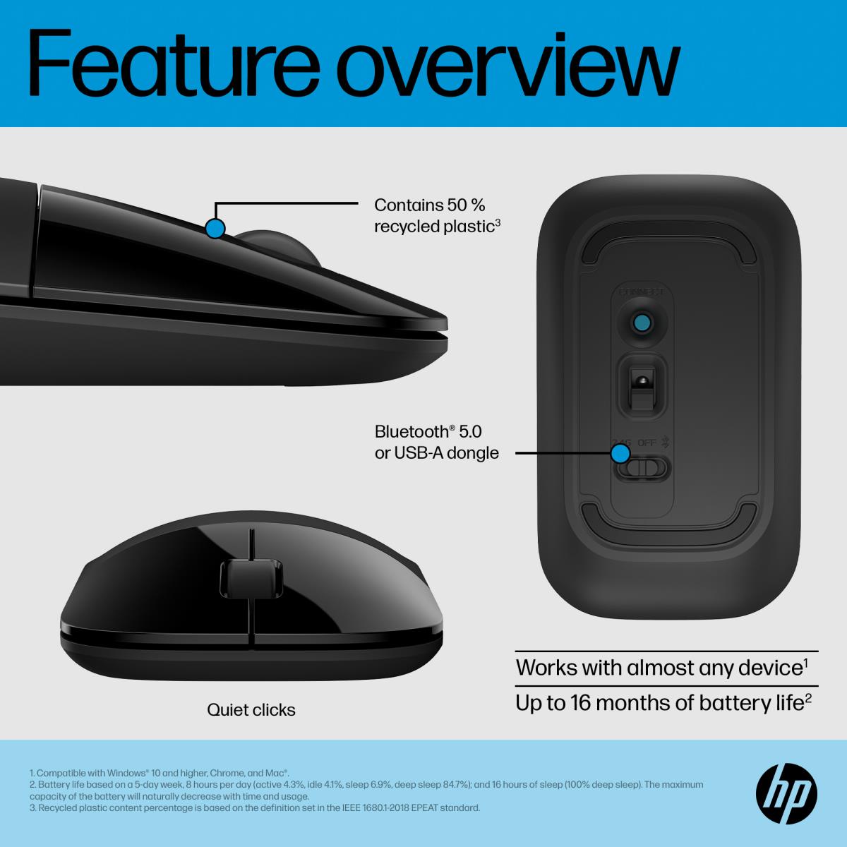 Wireless Mouse - Z3700 Dual Black - USB/Bluetooth