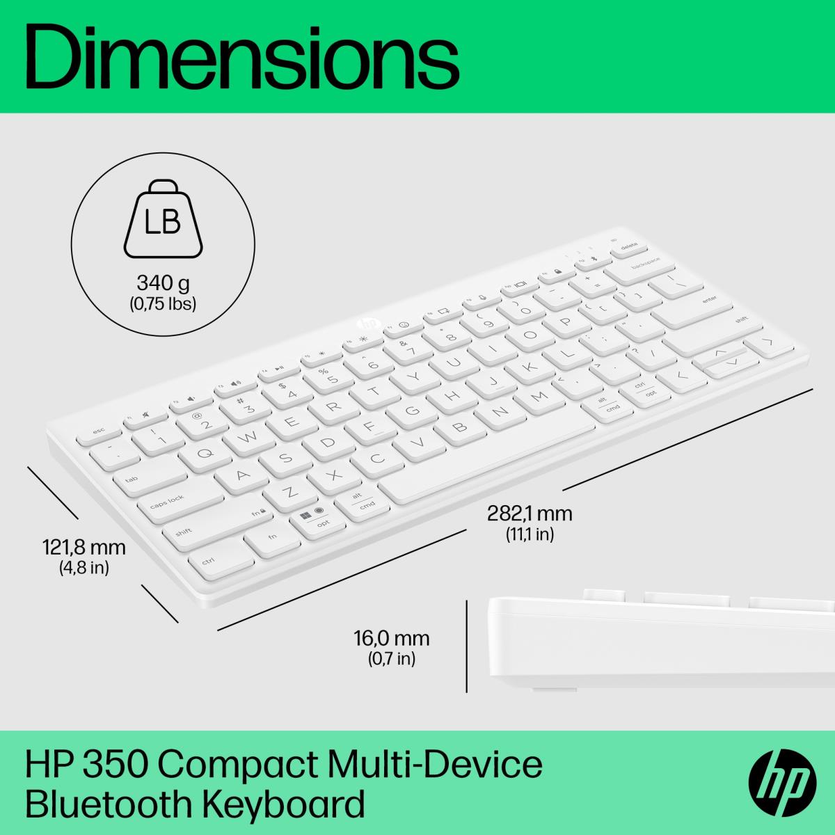 Compact Multi-Device Bluetooth Keyboard 350 - White - Qwerty Int'l