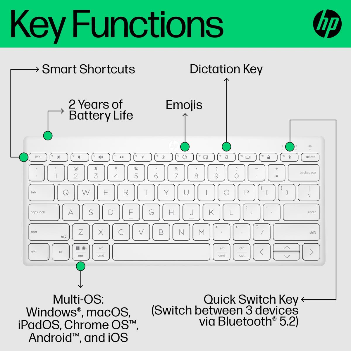 Compact Multi-Device Bluetooth Keyboard 350 - White - Qwerty Int'l