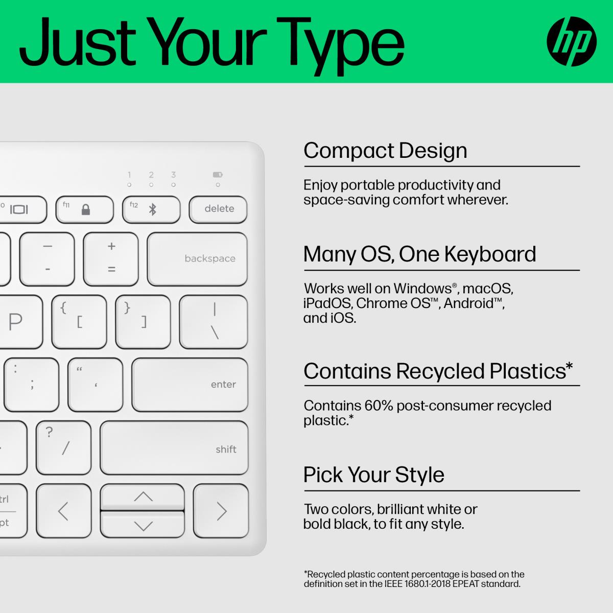 Compact Multi-Device Bluetooth Keyboard 350 - White - Azerty Belgian