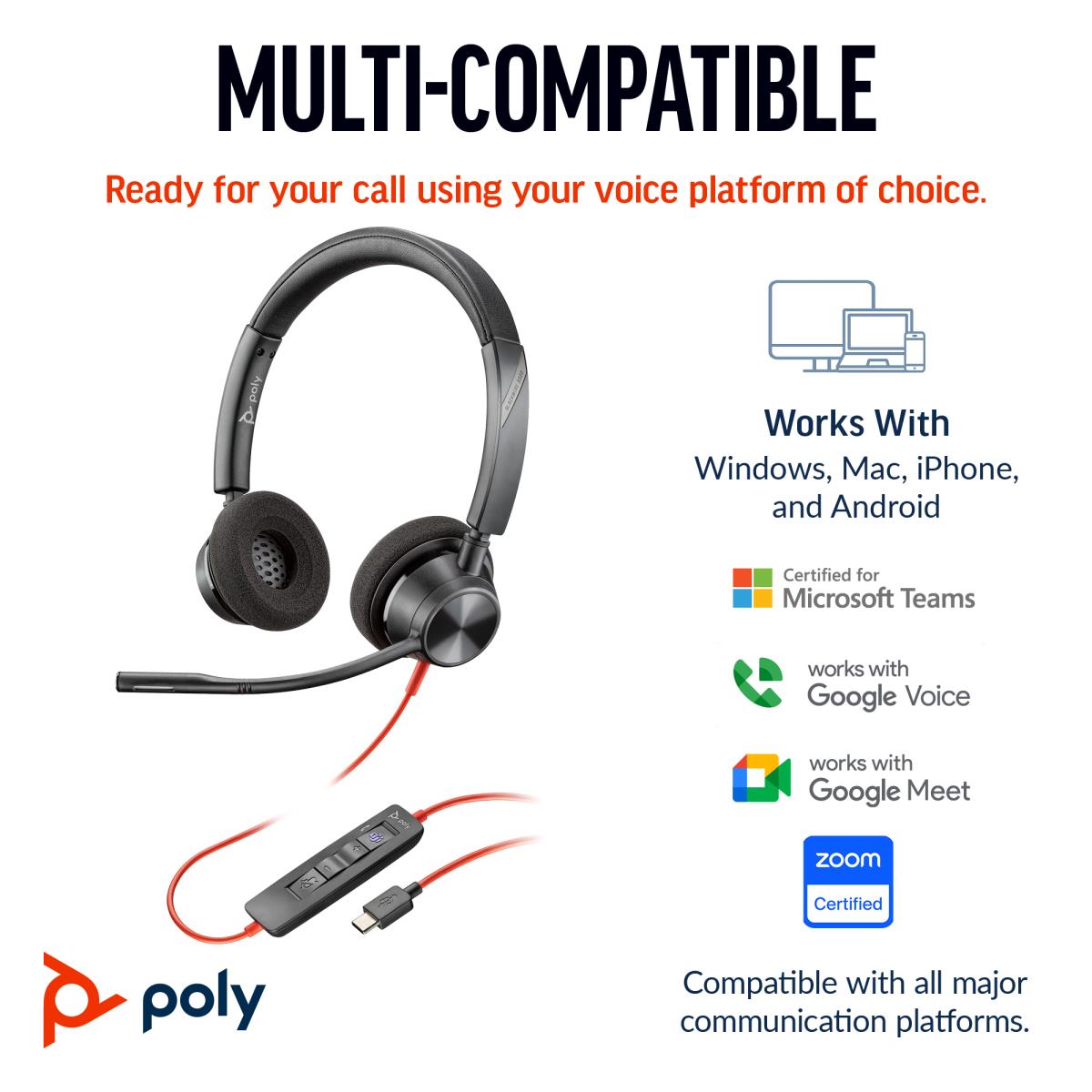 Headset Blackwire 3320-m - Stereo - USB-c - USB-C/A Adapter