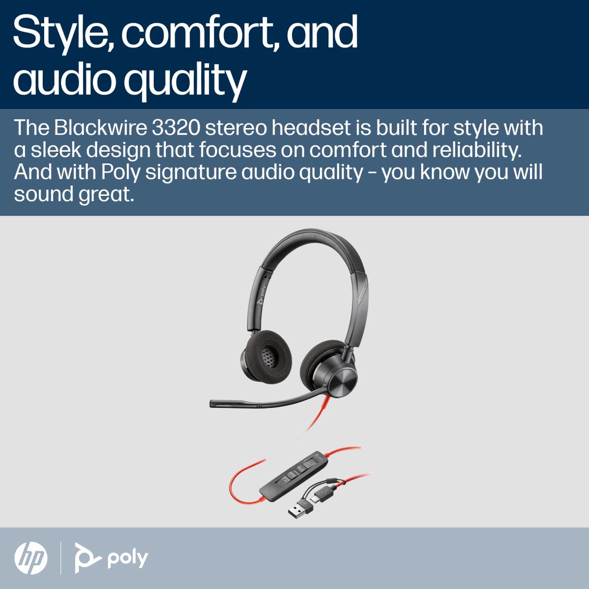 Headset Blackwire 3320-m - Stereo - USB-c - USB-C/A Adapter