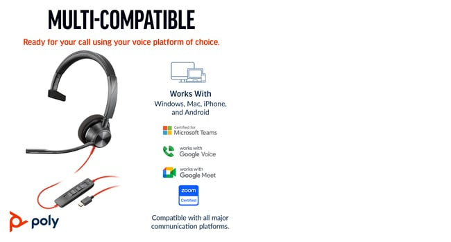 Headset Blackwire 3310-m - Monaural - USB-C - USB-C/A Adapter