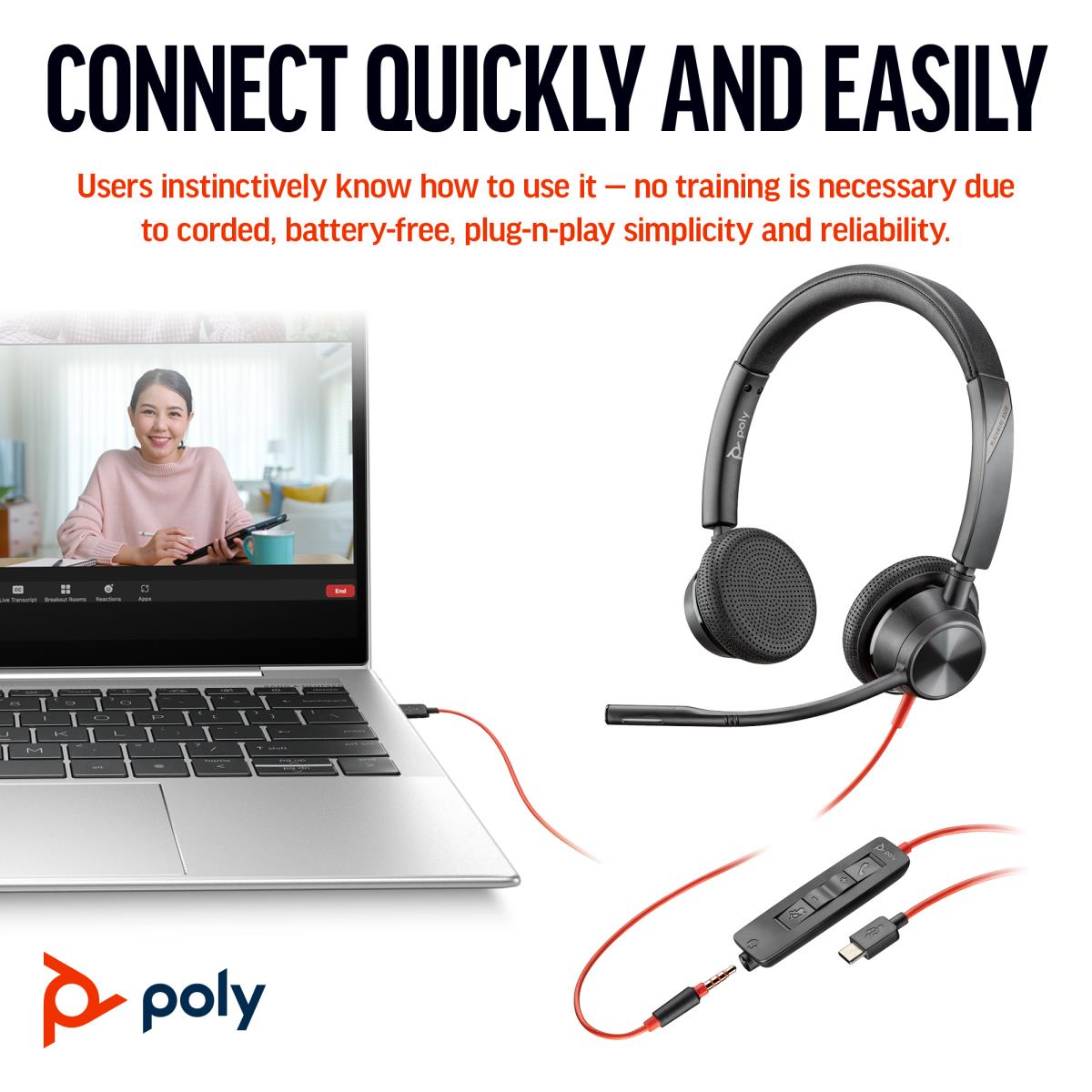 Headset Blackwire 3325-m - Stereo - USB-c / 3.5mm - USB-C/A Adapter