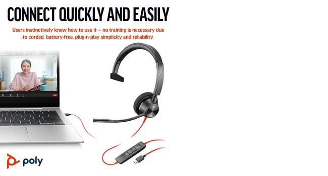 Headset Blackwire 3310 - Monaural - USB-C - USB-C/A Adapter