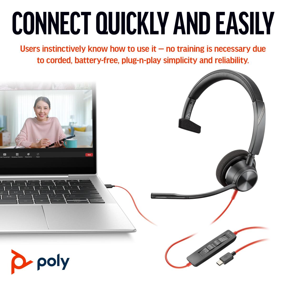 Headset Blackwire 3310 - Monaural - USB-C - USB-C/A Adapter