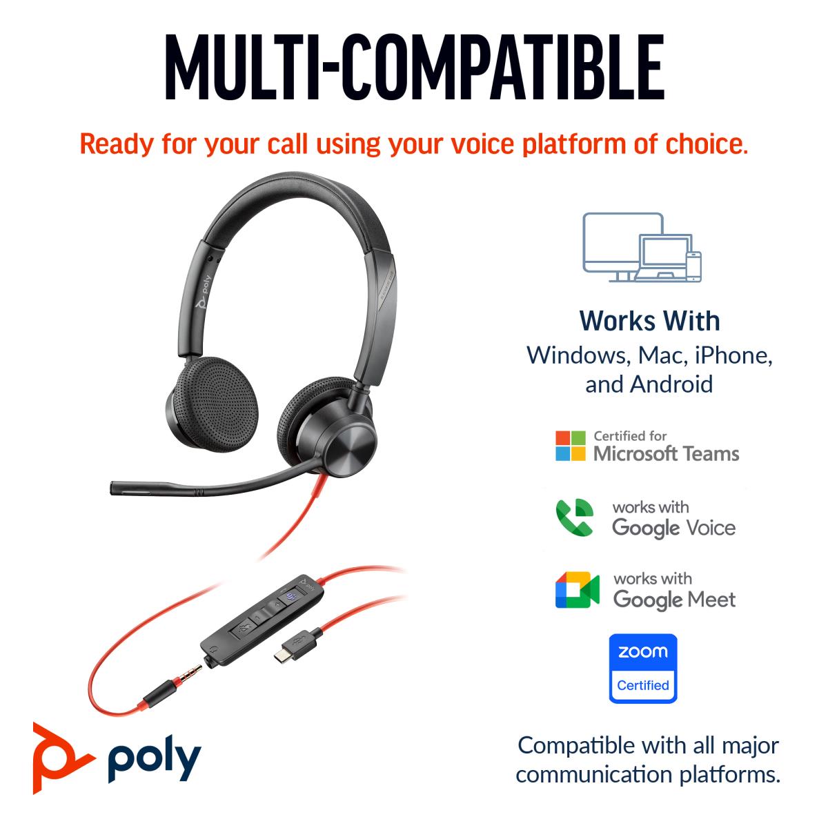Headset Blackwire 3325-m - Stereo - USB-A / 3.5mm - USB-C/A Adapter