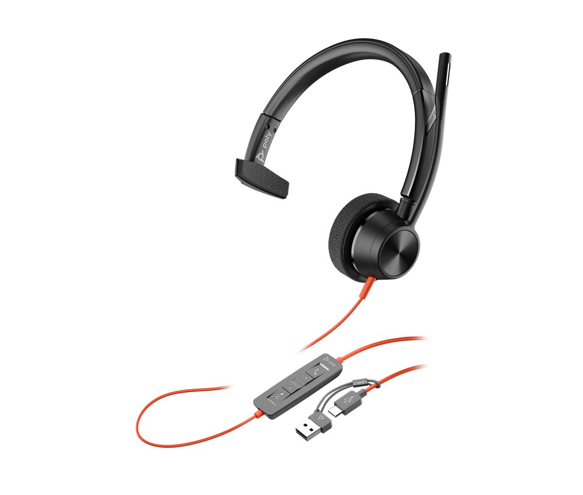 Headset Blackwire 3315 - Monaural - USB-c / 3.5mm - USB-C/A Adapter