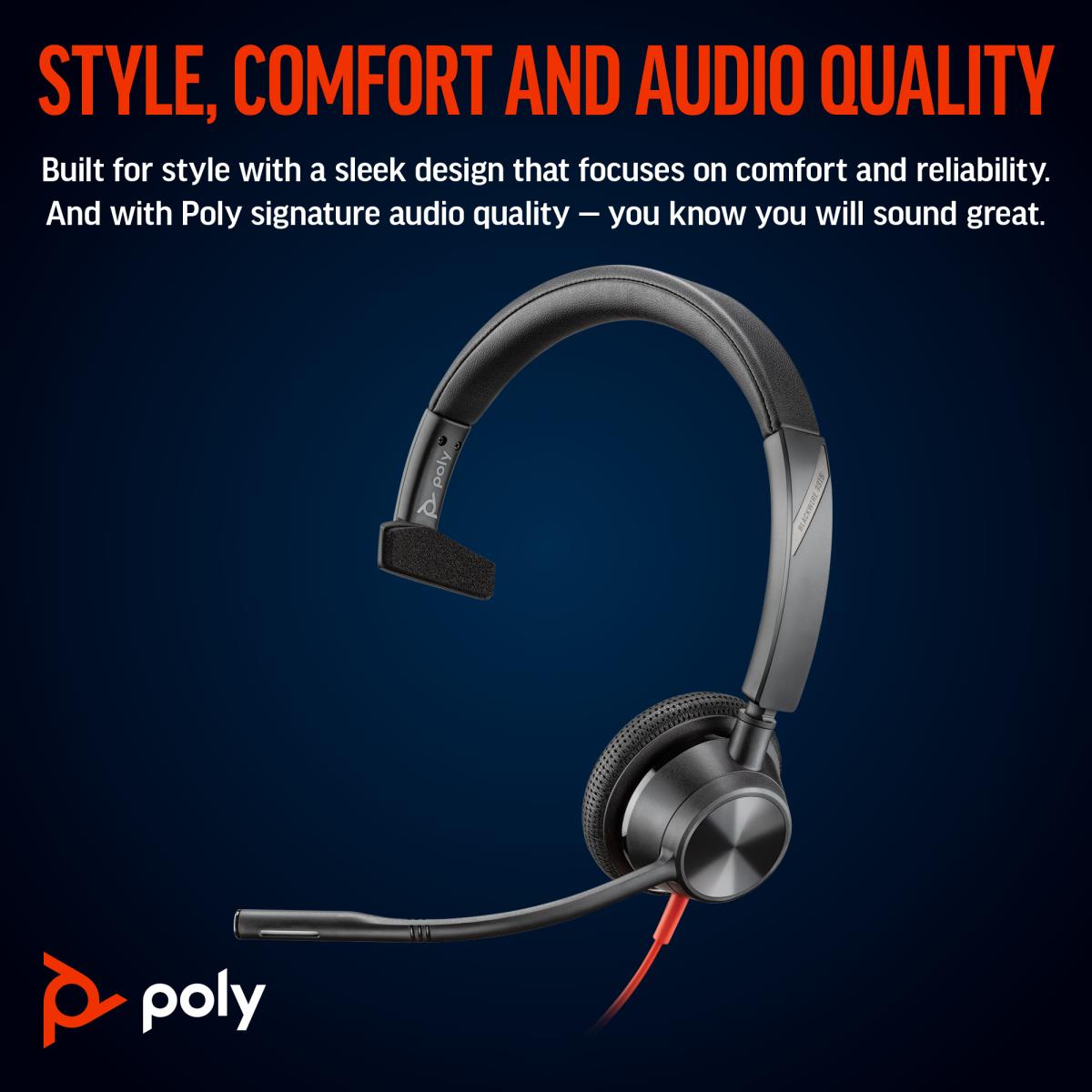 Headset Blackwire 3315 - Monaural - USB-c / 3.5mm - USB-C/A Adapter