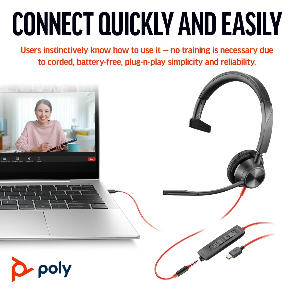 Headset Blackwire 3315-m - Monaural - USB-c / 3.5mm - USB-C/A Adapter