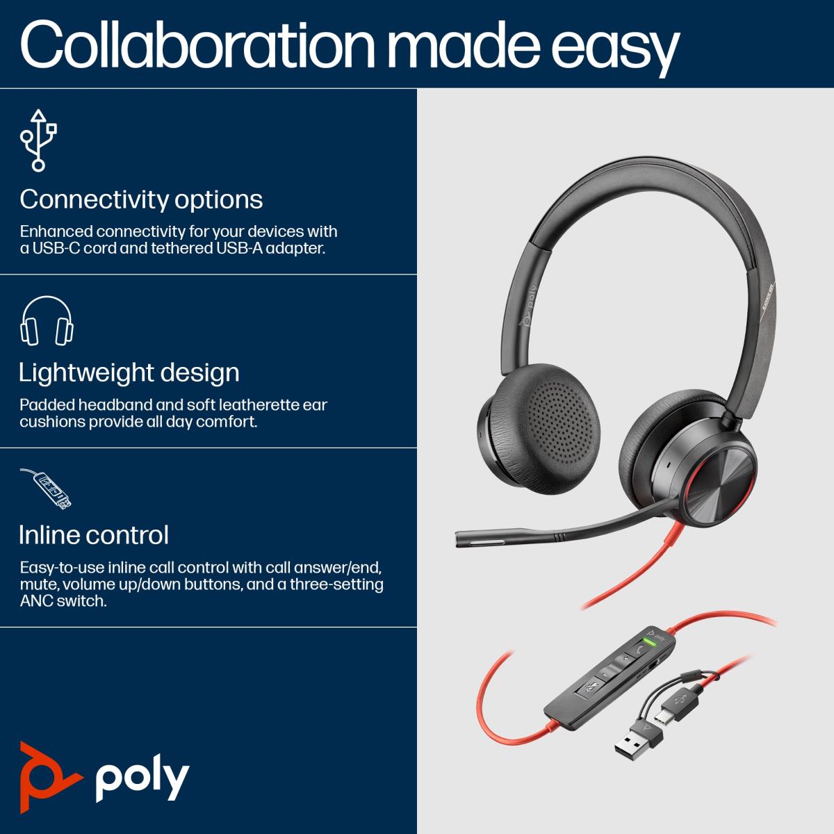 Headset Blackwire 8225 - USB-C - USB-C/A Adapter
