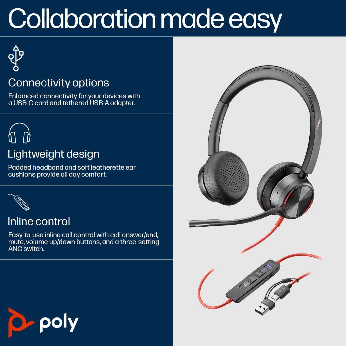 Headset Blackwire 8225-m - USB-C - USB-C/A Adapter