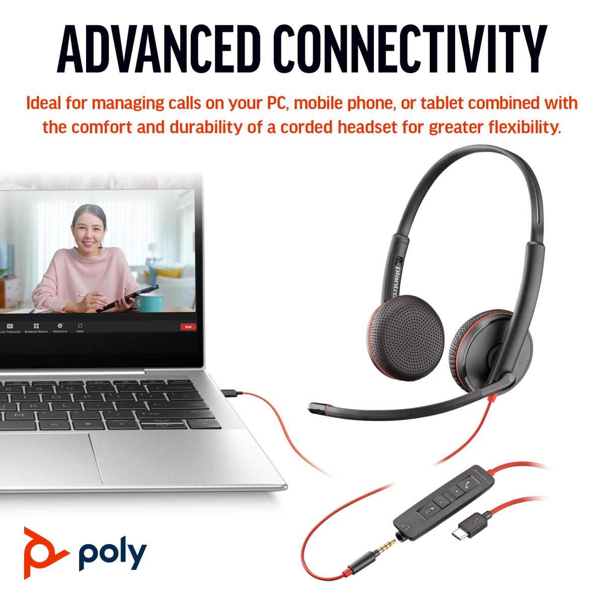 Headset Blackwire 3225 - Stereo - USB-C / 3.5mm - USB-C/A Adapter