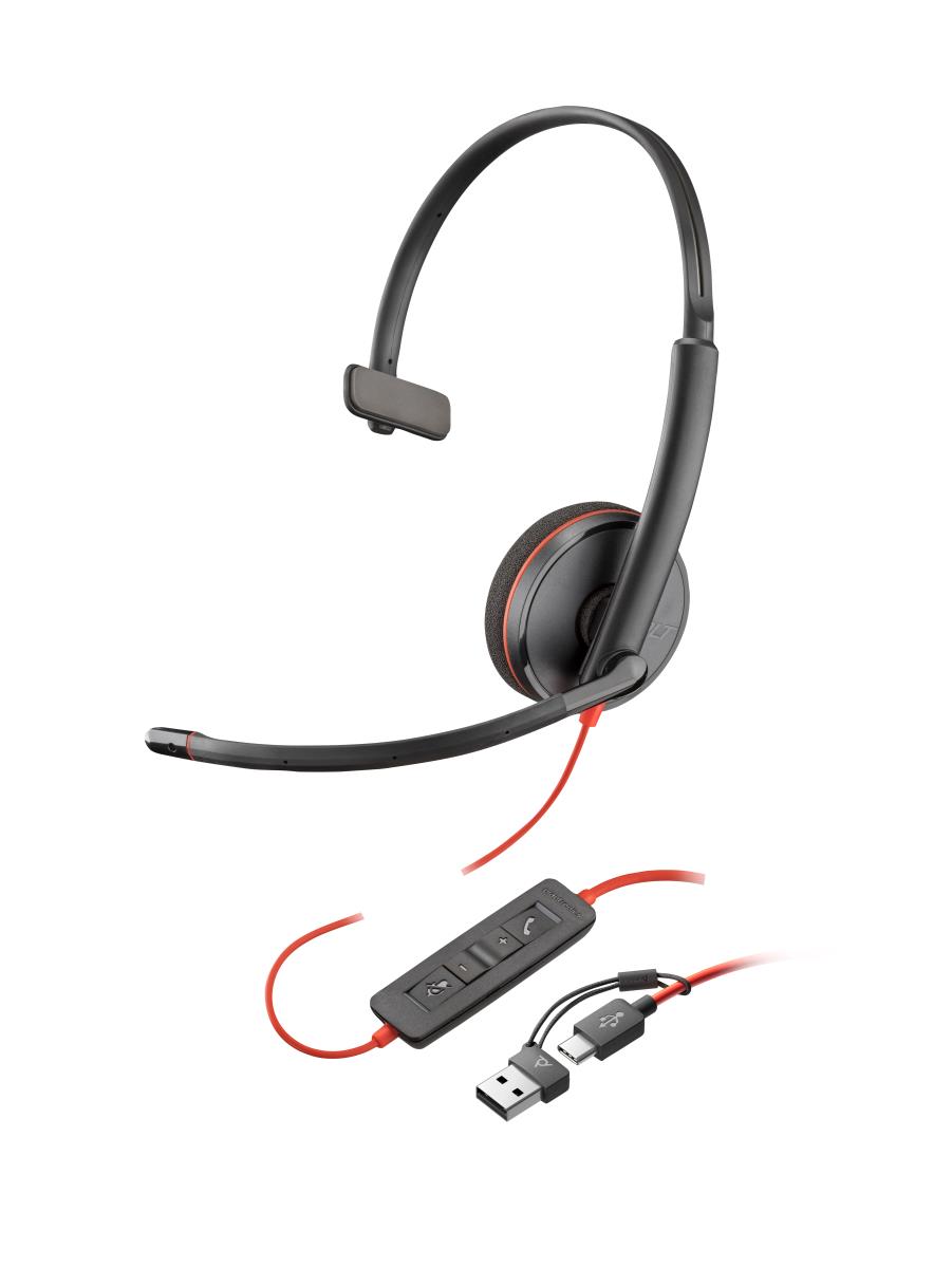 Headset Blackwire 3210 - Monaural - USB-C - USB-C/A Adapter