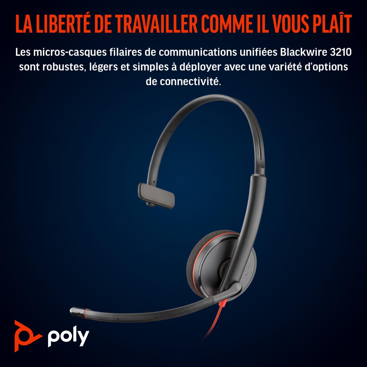 Headset Blackwire 3210 - Monaural - USB-C - USB-C/A Adapter