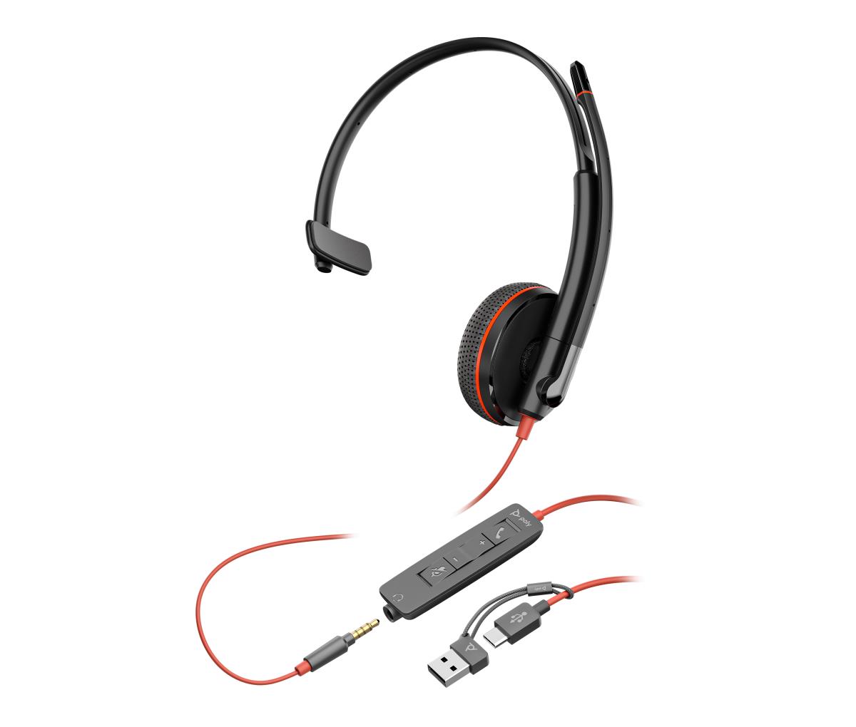 Headset Blackwire 3215 - Monaural - USB-c / 3.5mm - USB-C/A Adapter