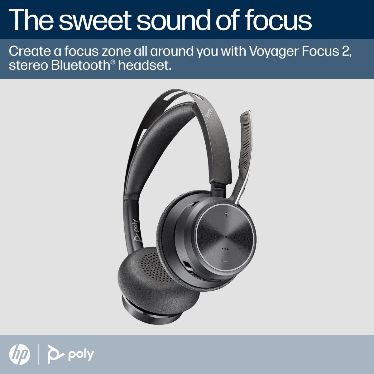 Headset Voyager Focus 2 Microsoft - Stereo - Bluetooth/USB-C - USB-C/A Adapter + Charging Stand