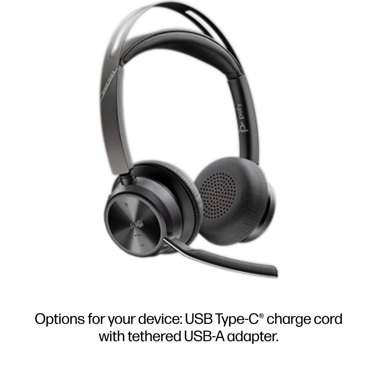 Headset Voyager Focus 2 Microsoft - Stereo - Bluetooth/USB-C - USB-C/A Adapter + Charging Stand