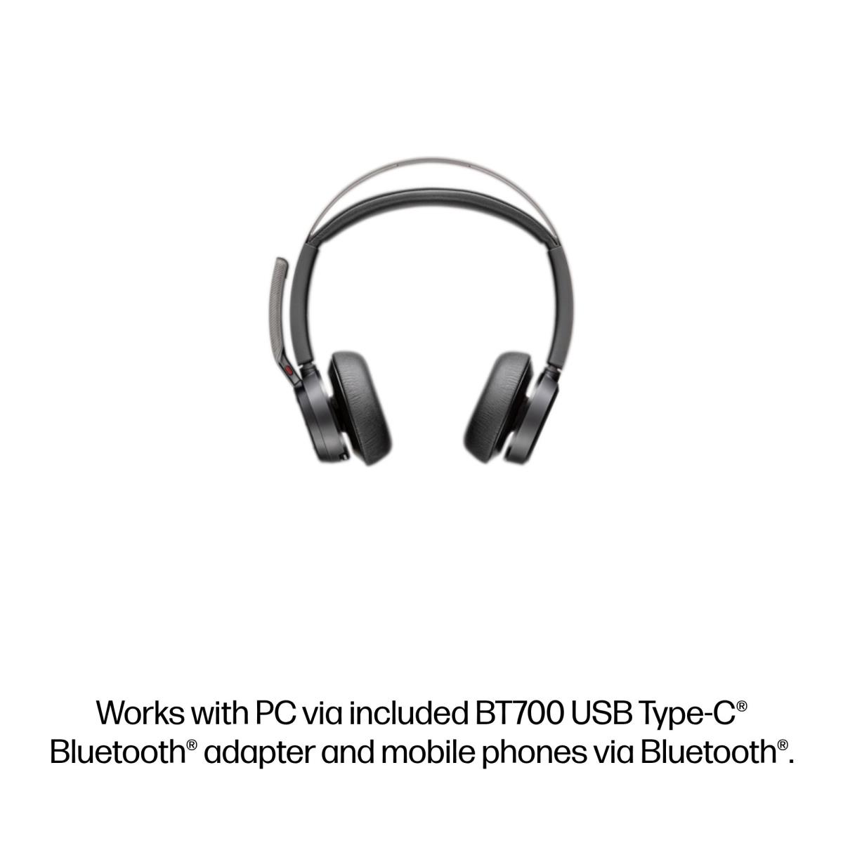 Headset Voyager Focus 2 Microsoft - Stereo - Bluetooth/USB-C - USB-C/A Adapter + Charging Stand