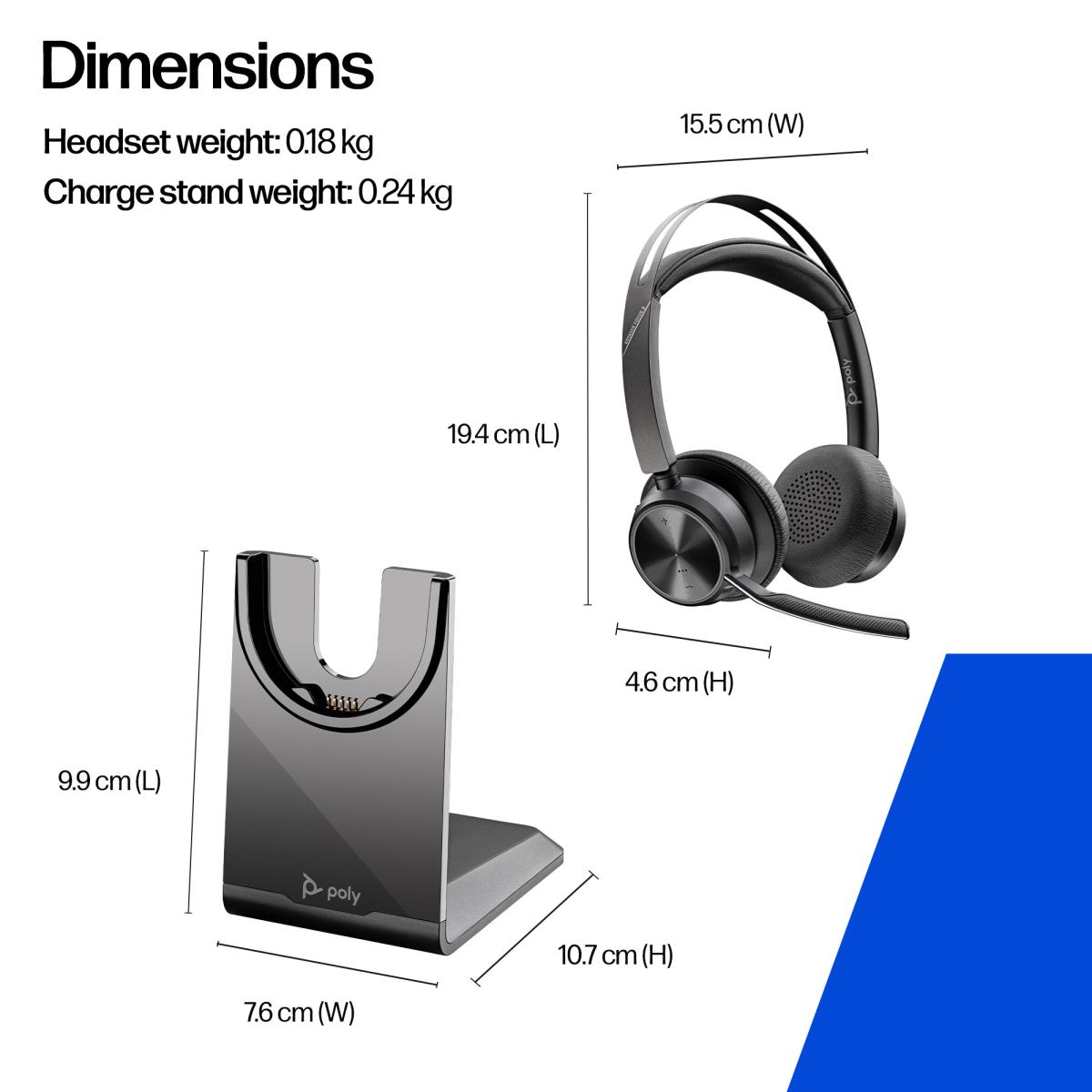 Headset Voyager Focus 2 - Stereo - Bluetooth/USB-C - USB-C/A Adapter + Charging Stand