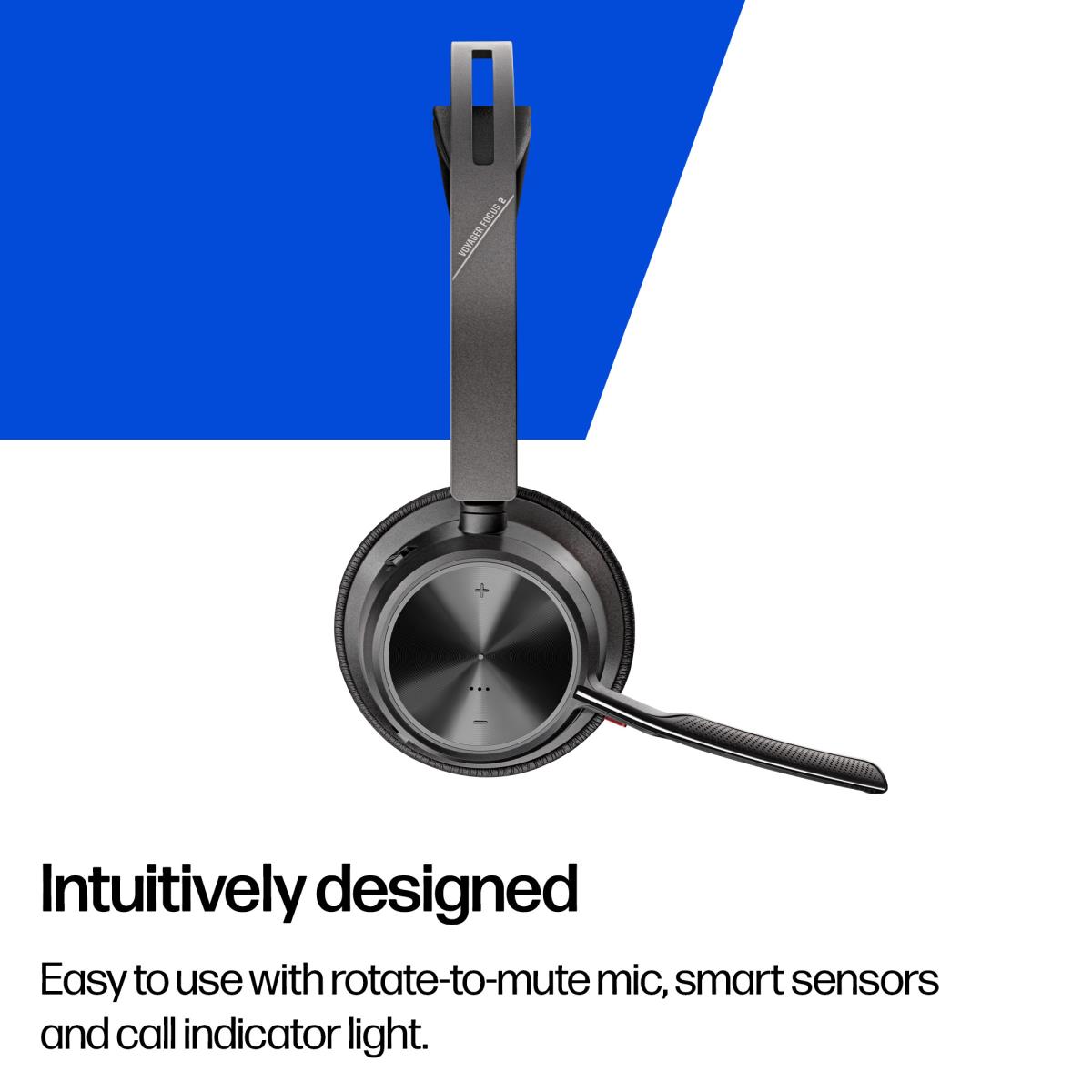 Headset Voyager Focus 2 - Stereo - Bluetooth/USB-C - USB-C/A Adapter + Charging Stand