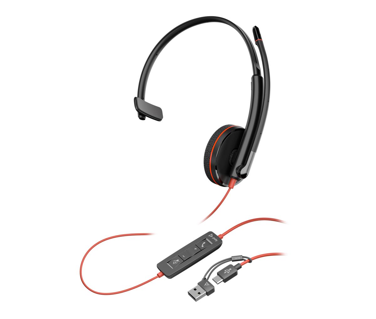 Headset Blackwire 3210 - Monaural - USB-c + USB-C/A Adapter - Bulk