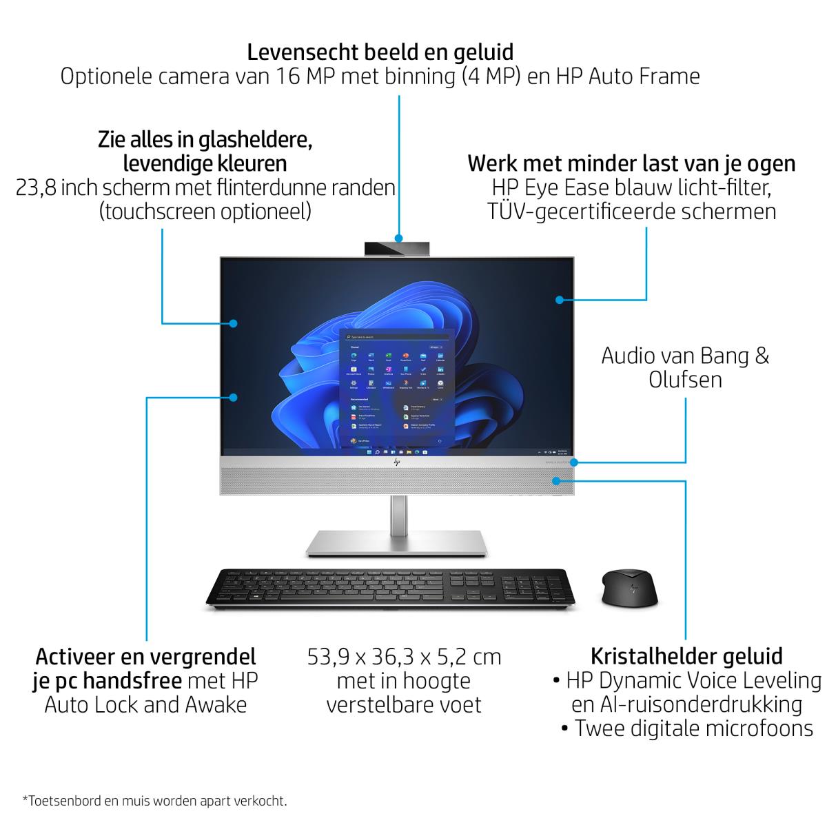 EliteOne 840 G9 AiO - 23.8in Touchscreen - i5 14500 - 16GB RAM - 512GB SSD - Win11 Pro - Azerty Belgian