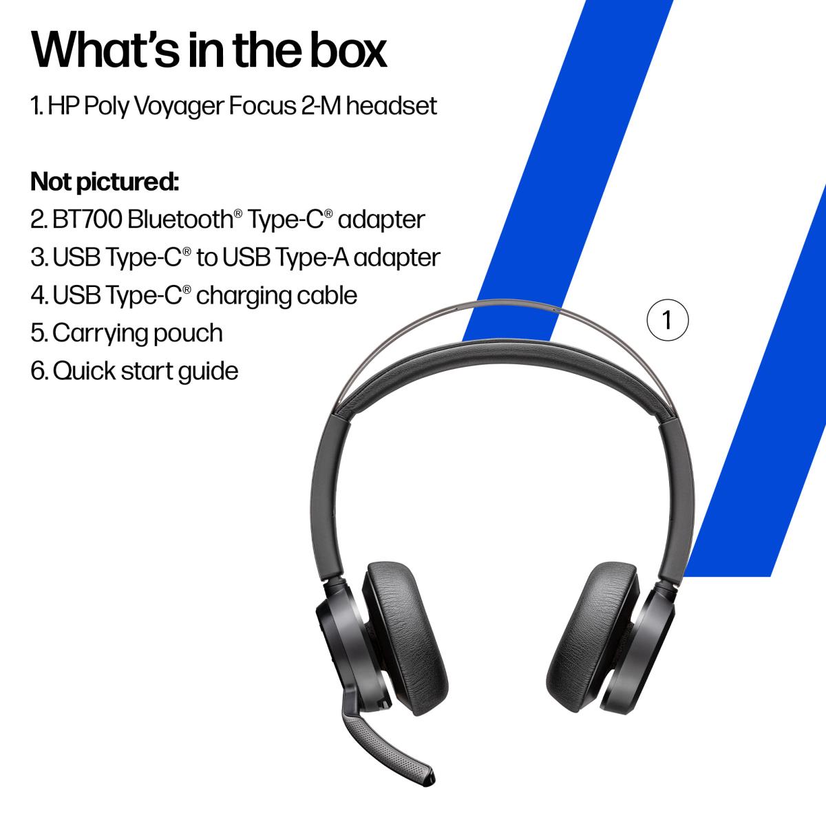 Headset Voyager Focus 2 Microsoft - Stereo - Bluetooth/USB-C - USB-C/A Adapter