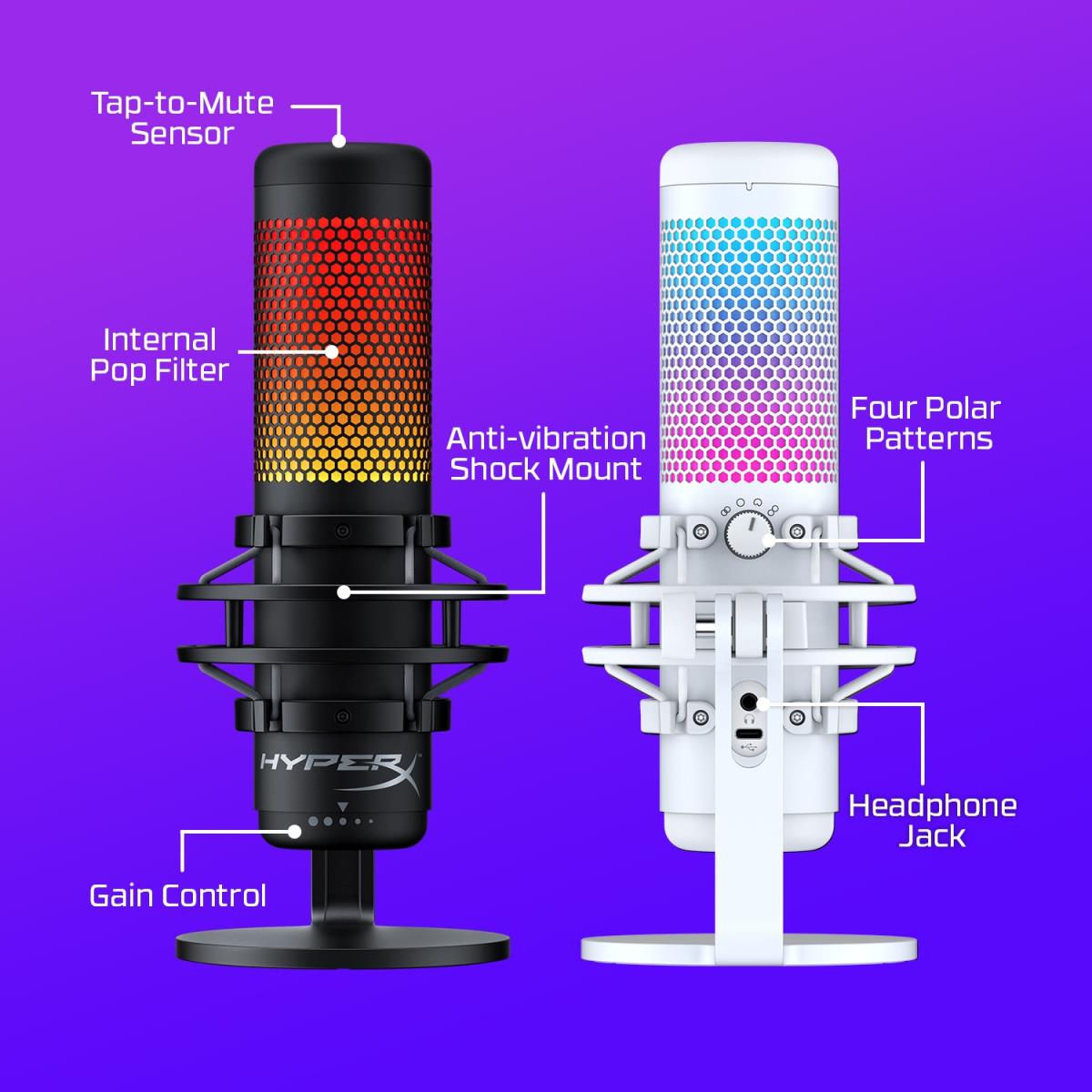 HyperX QuadCast S - USB Microphone - RGB Lighting - Black/Grey