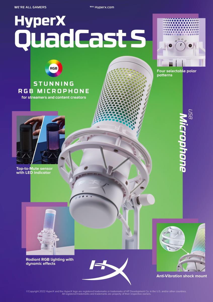 HyperX QuadCast S - USB Microphone - RGB Lighting - Black/Grey