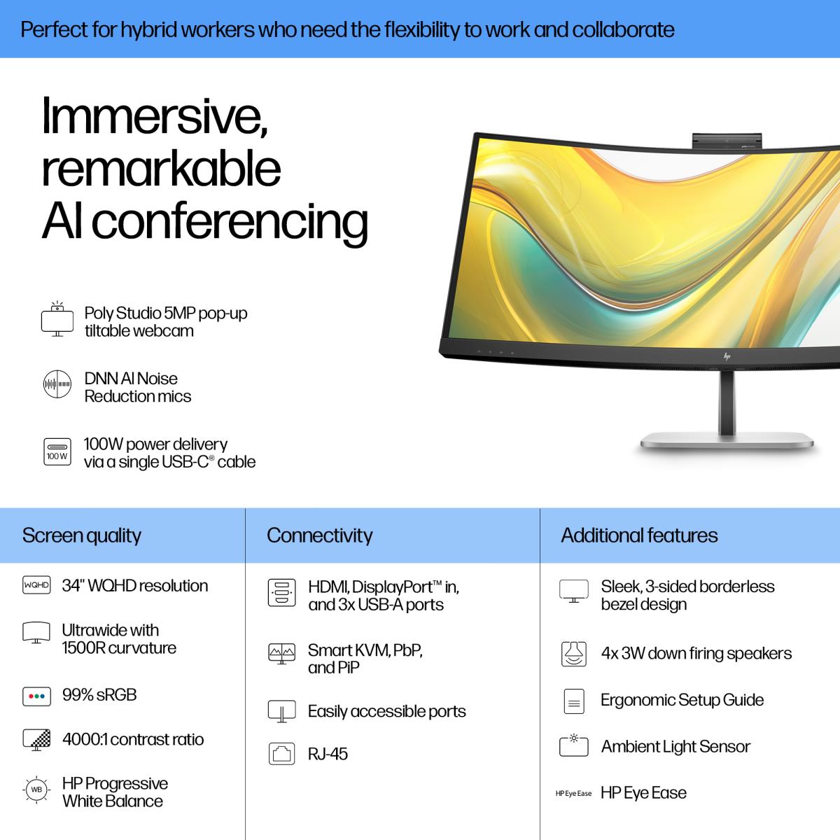 Conferencing USB-C Monitor - Series 5 Pro 34pm - 34in - 3440x1440 (WQHD)