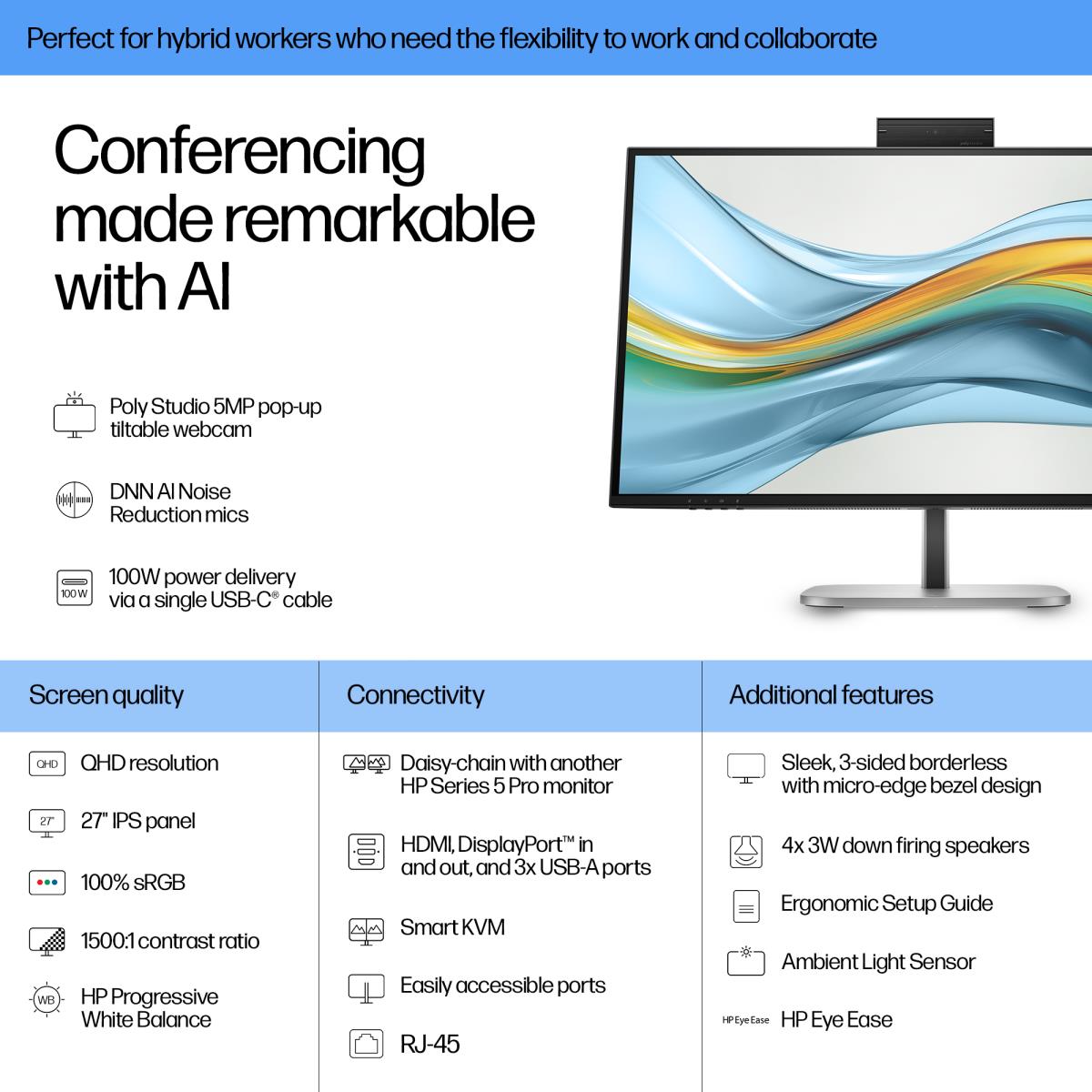 Conferencing USB-C Monitor - Series 5 Pro 527pm - 27in - 2560x1440 (QHD)